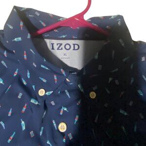 IZOD Men’s Short Sleeve Button-Down Shirt with Fun Bottle Print (Fits Medium)